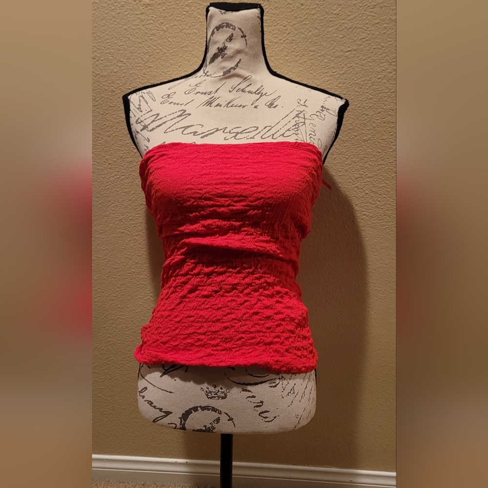 Zara Red Textured Tube  Top